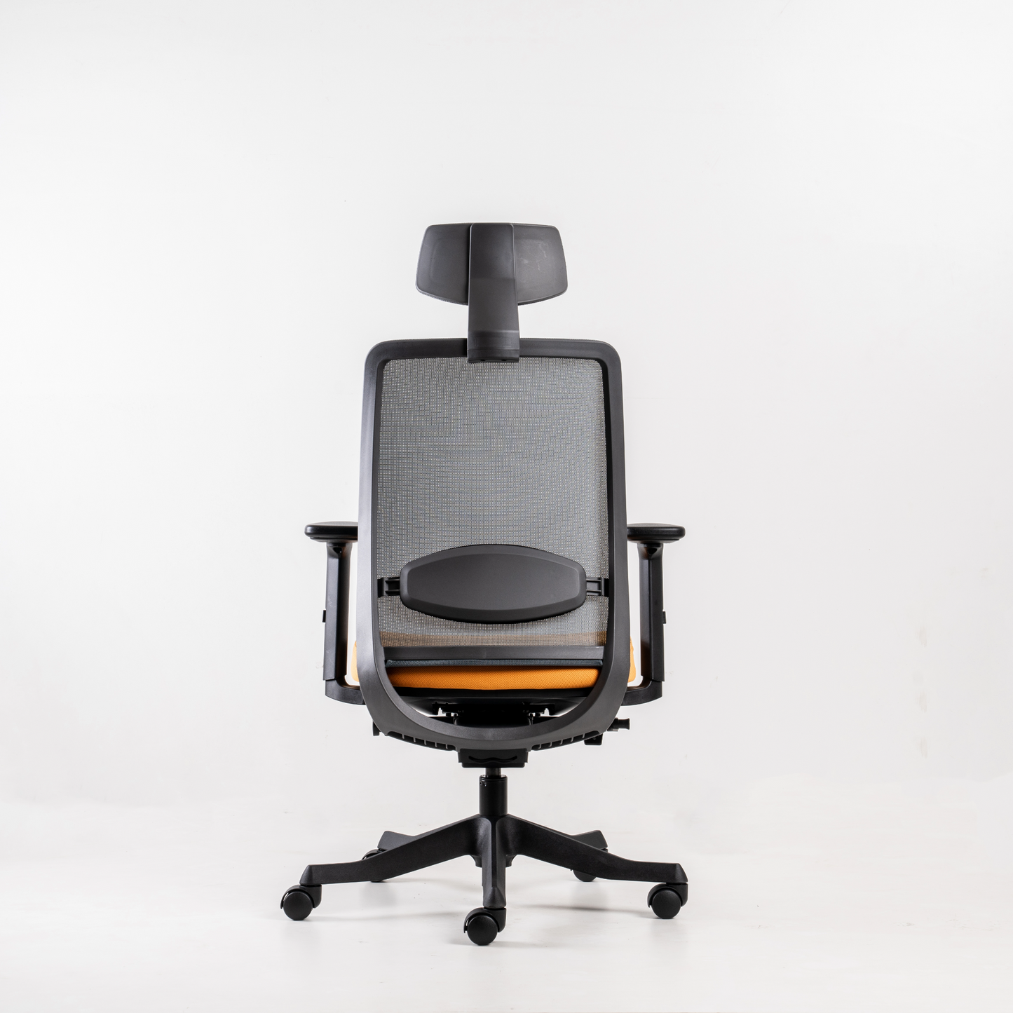 Lumbar Support Pad: Adjustable for 80mm height range. Polypropylene material (100% recyclable) in charcoal colour.